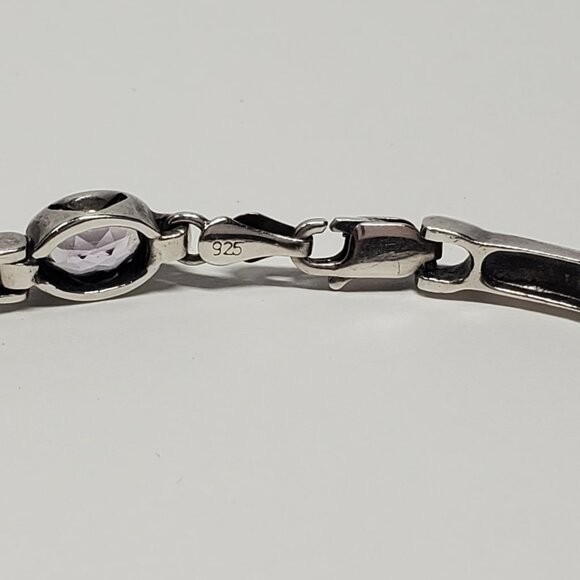 Amethyst & Marcasite Sterling Silver chain bracelet - Picture 5 of 12